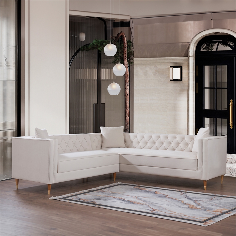 Lana Modern Living Room Cream Velvet Symmetrical Corner Sectional Sofa