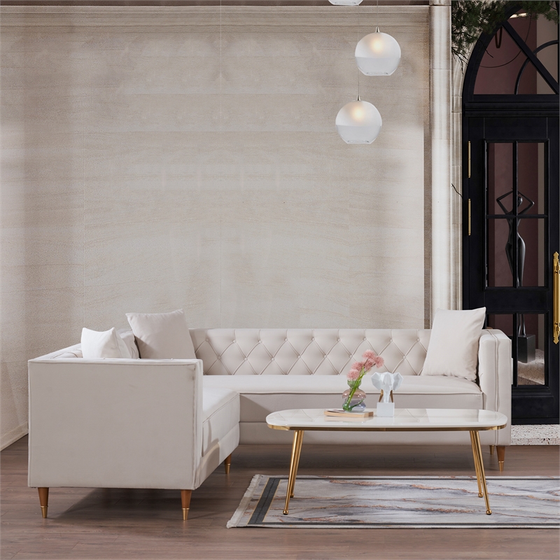 Lana Modern Living Room Cream Velvet Symmetrical Corner Sectional Sofa