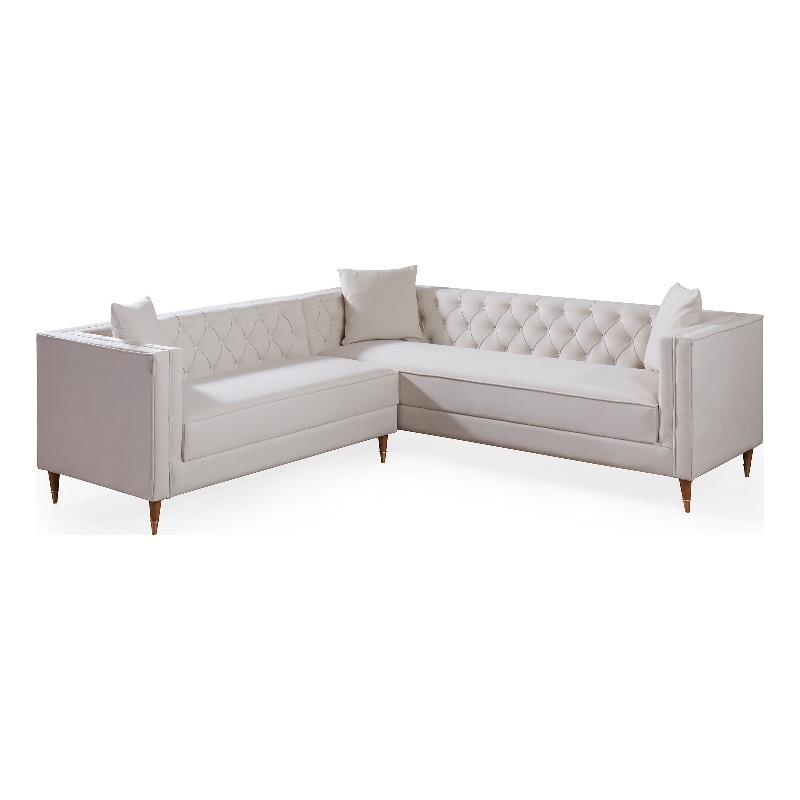 Lana Modern Living Room Cream Velvet Symmetrical Corner Sectional Sofa