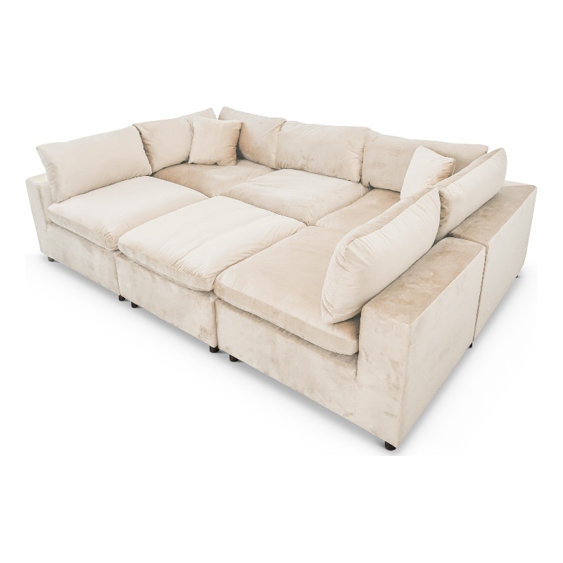 Fremont Mid Century Modern Modular Ivory Velvet Comfy Sectional Couch