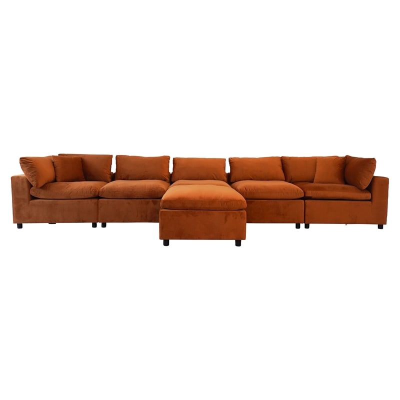 Fremont Mid Century Modern Modular Orange Velvet Comfy Sectional Couch
