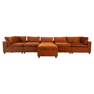 Fremont Mid Century Modern Modular Orange Velvet Comfy Sectional Couch