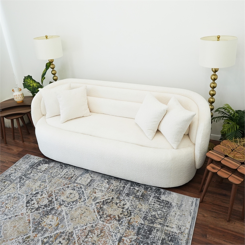 Royalton Living Room Modern Boucle Fabric Upholstered Sofa in Ivory
