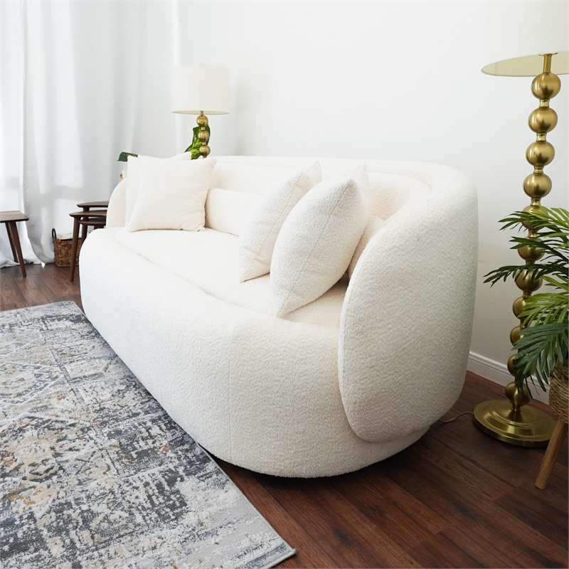 Royalton Living Room Modern Boucle Fabric Upholstered Sofa in Ivory