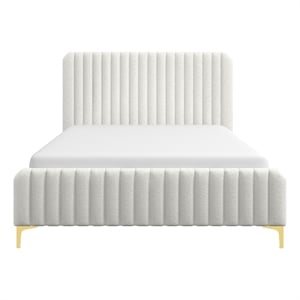 Angelou Upholstered Mid-Century Fabric Queen Size Platform Bed in Cream