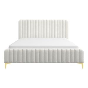 Angelou Upholstered Mid-Century Fabric King Size Platform Bed in Cream