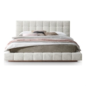 Claire Upholstered Mid-Century Fabric Queen Platform Bed in Ivory