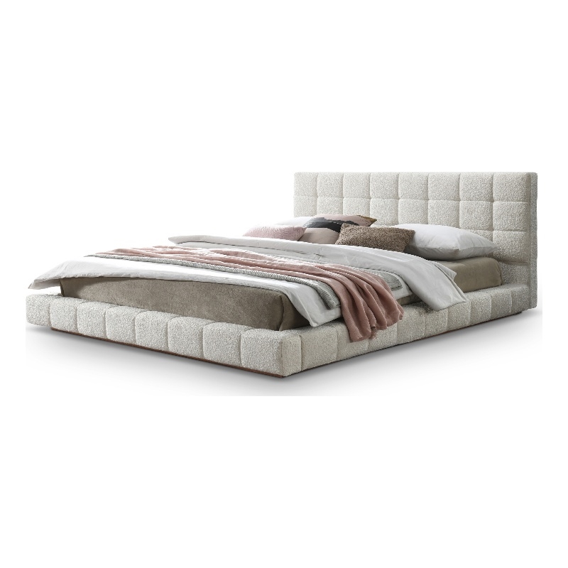 Claire Upholstered Mid-Century Fabric King Platform Bed in Ivory