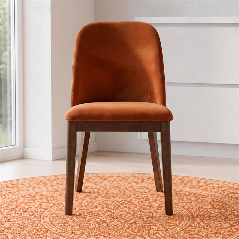 Belar Mid-Century Velvet Dining Chair in Burnt Orange (Set of 2)