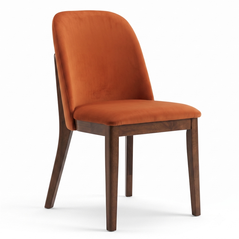 Belar Mid-Century Velvet Dining Chair in Burnt Orange (Set of 2)