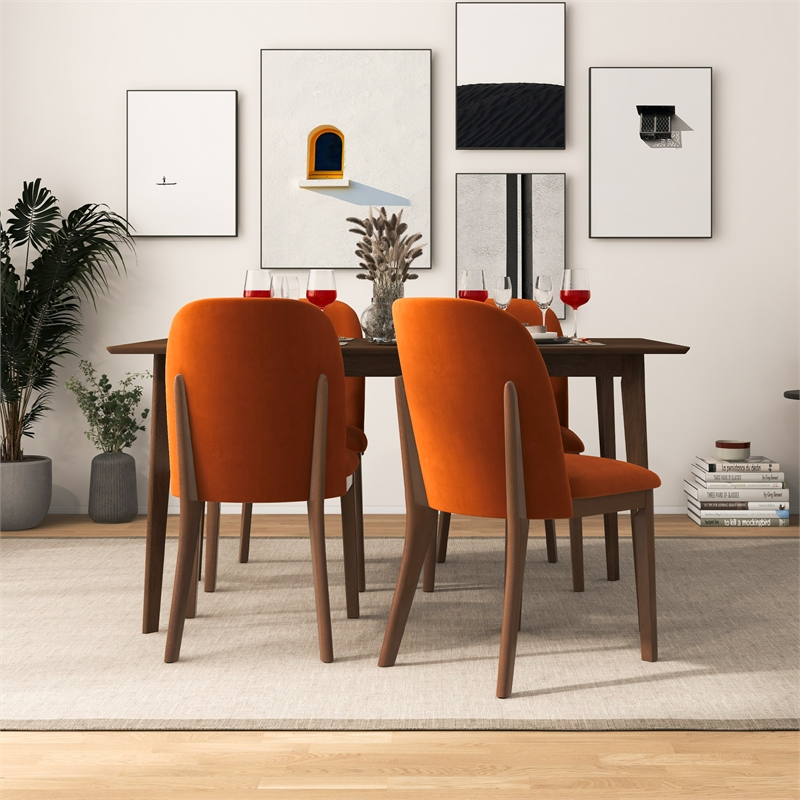 Belar Mid-Century Velvet Dining Chair in Burnt Orange (Set of 2)