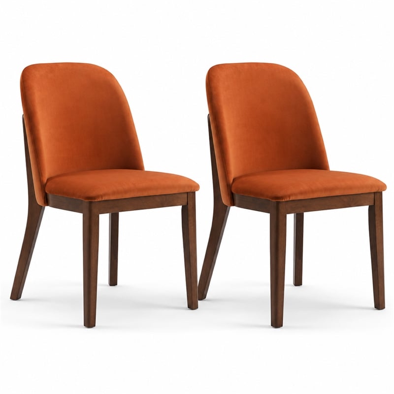 Belar Mid-Century Velvet Dining Chair in Burnt Orange (Set of 2)