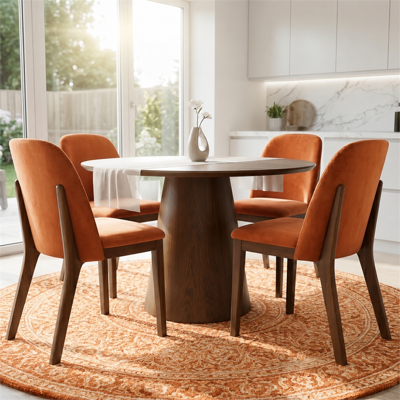Belar Mid-Century Velvet Dining Chair in Burnt Orange (Set of 2)