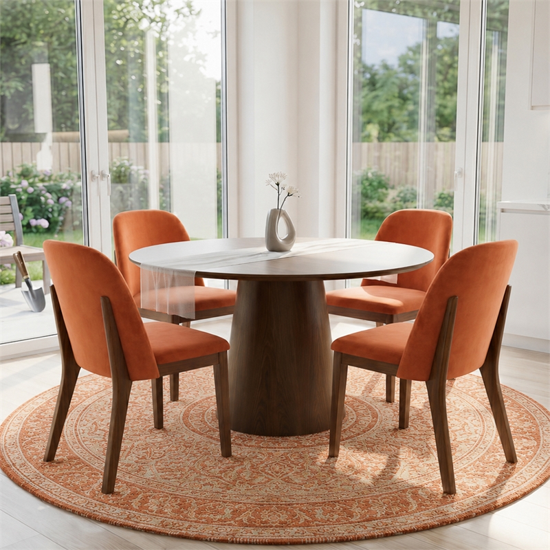 Belar Mid-Century Velvet Dining Chair in Burnt Orange (Set of 2)