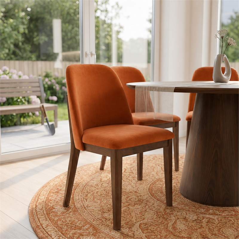 Belar Mid-Century Velvet Dining Chair in Burnt Orange (Set of 2)