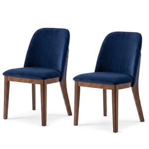 Belar Mid-Century Velvet Dining Chair in Navy Blue (Set of 2)