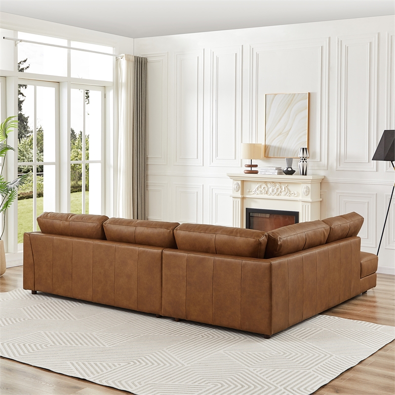 Griffith Upholstered Left-Facing Leather Sectional Sofa in Cognac Tan