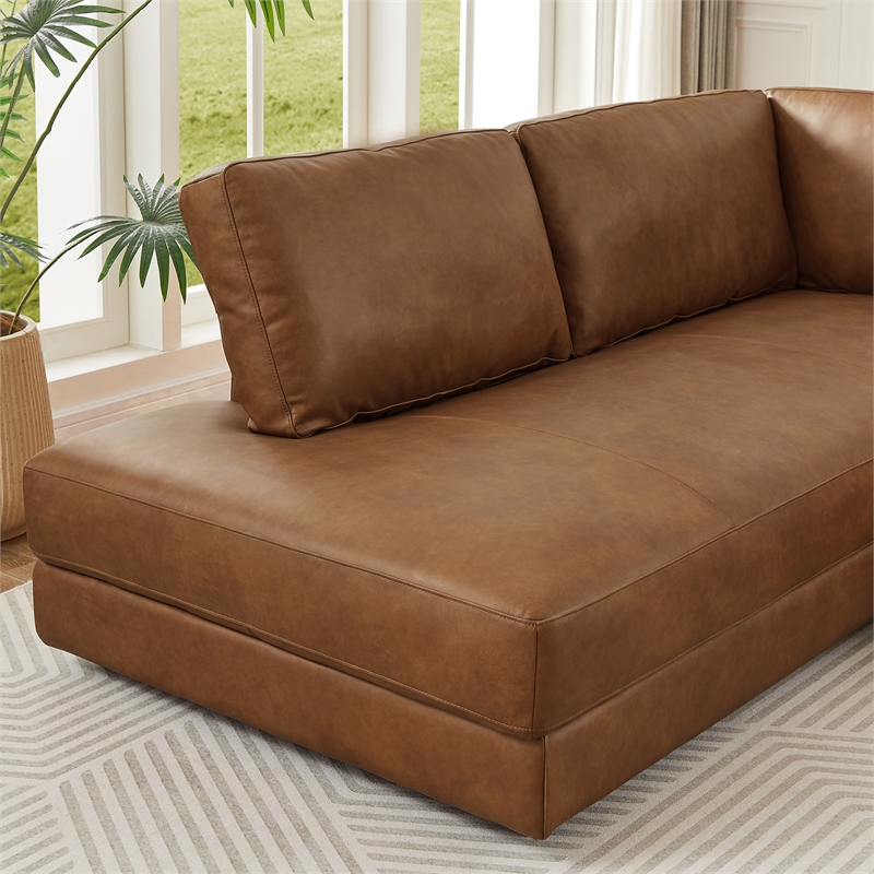 Griffith Upholstered Left-Facing Leather Sectional Sofa in Cognac Tan