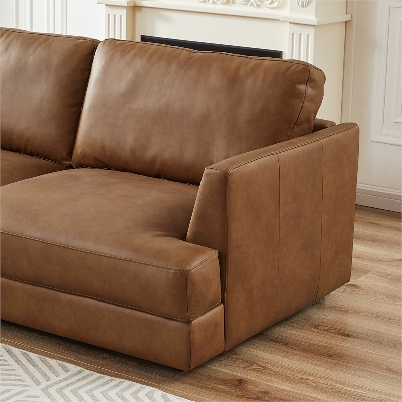 Griffith Upholstered Left-Facing Leather Sectional Sofa in Cognac Tan
