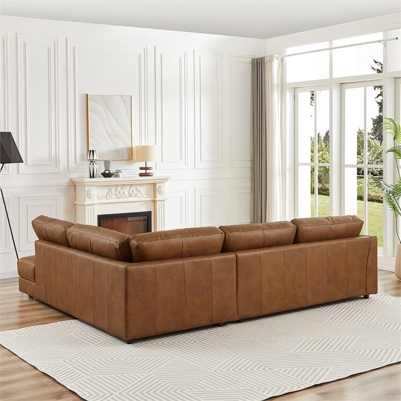 Griffith Upholstered Right-Facing Leather Sectional Sofa in Cognac Tan