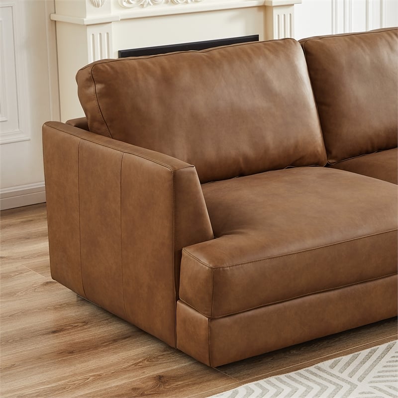Griffith Upholstered Right-Facing Leather Sectional Sofa in Cognac Tan