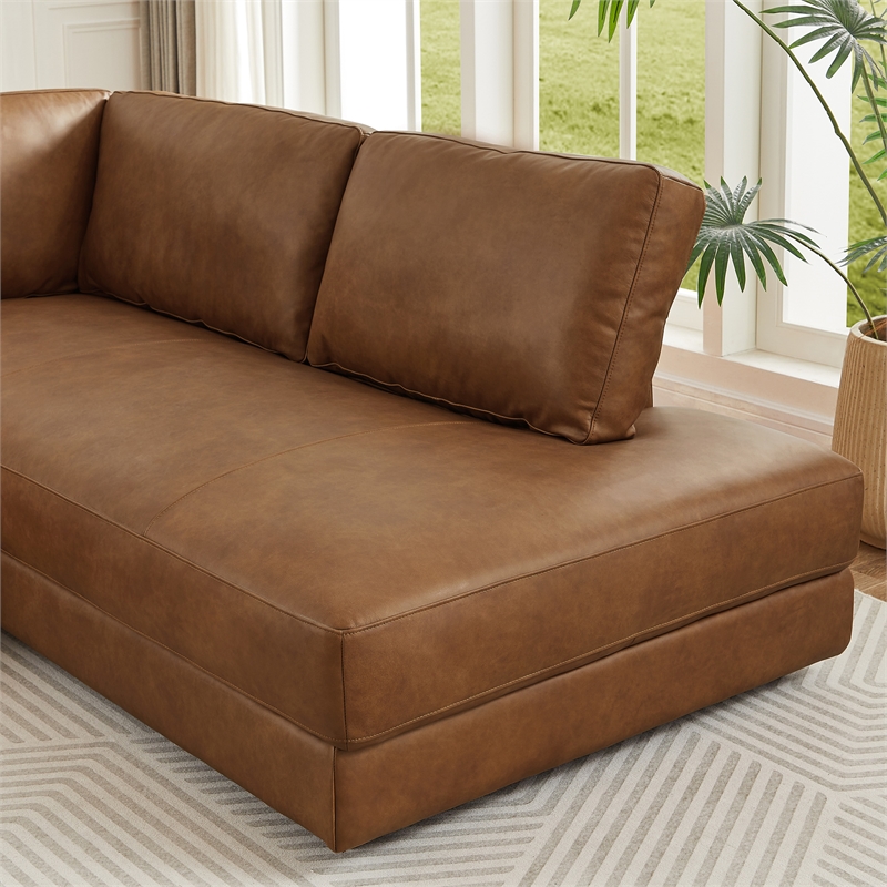 Griffith Upholstered Right-Facing Leather Sectional Sofa in Cognac Tan
