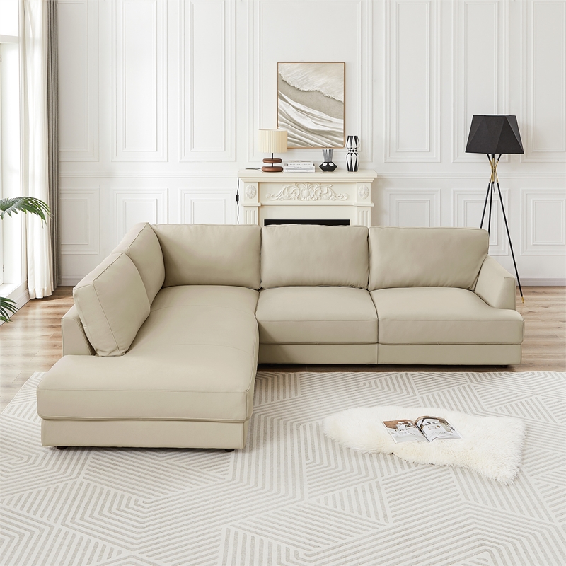 Griffith Upholstered Left-Facing Leather Sectional Sofa in Cream