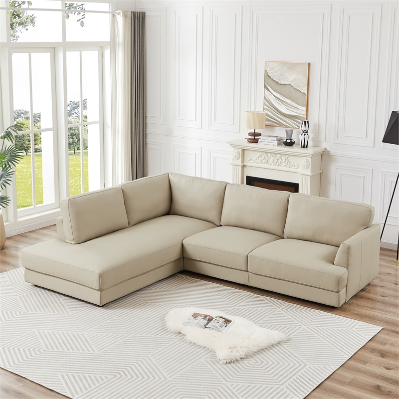 Griffith Upholstered Left-Facing Leather Sectional Sofa in Cream