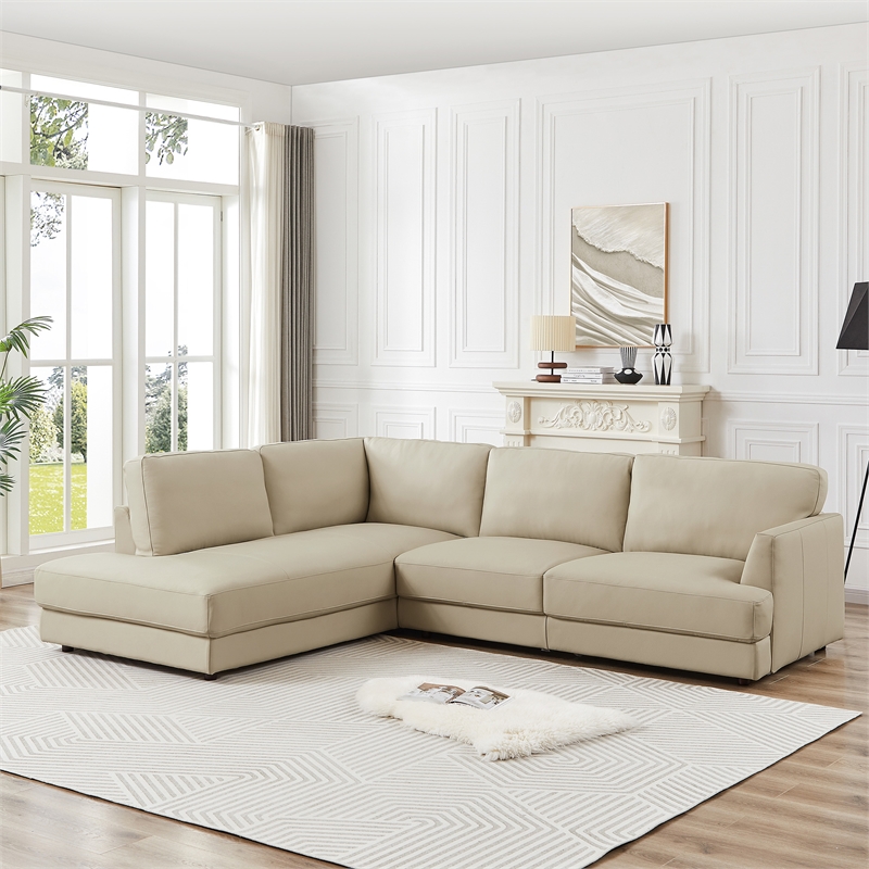 Griffith Upholstered Left-Facing Leather Sectional Sofa in Cream