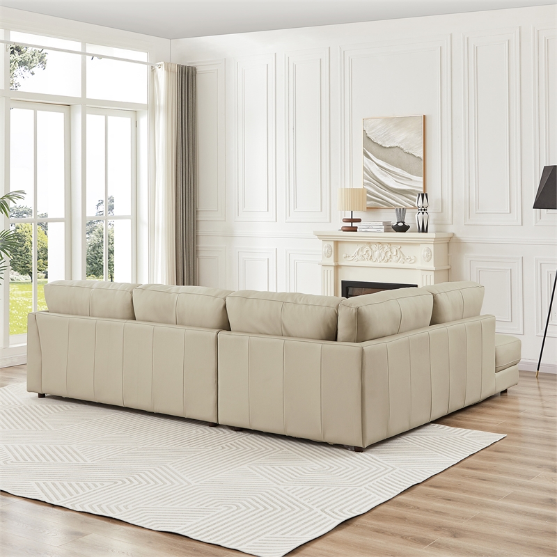 Griffith Upholstered Left-Facing Leather Sectional Sofa in Cream