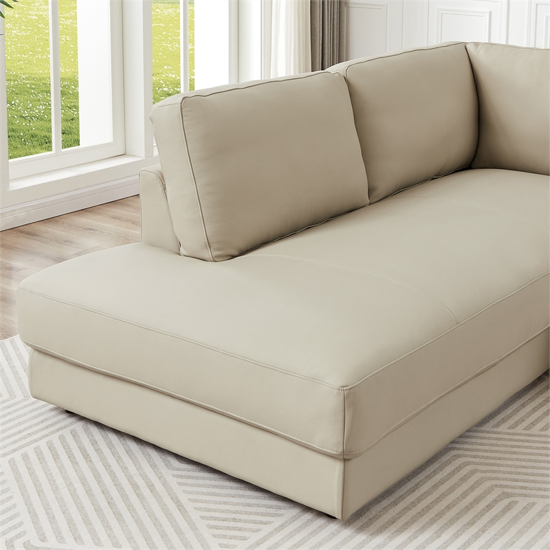 Griffith Upholstered Left-Facing Leather Sectional Sofa in Cream