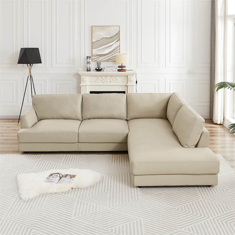 Griffith Upholstered Right-Facing Leather Sectional Sofa in Cream