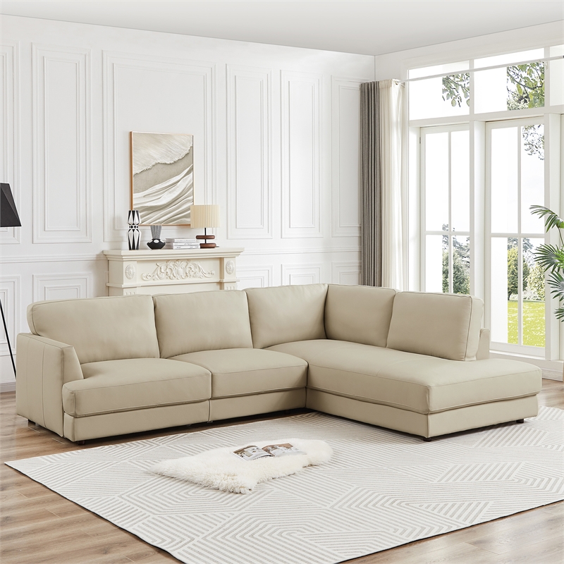Griffith Upholstered Right-Facing Leather Sectional Sofa in Cream