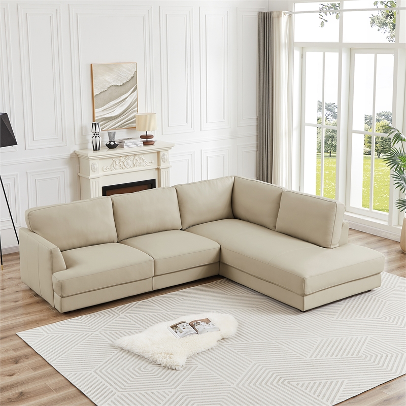 Griffith Upholstered Right-Facing Leather Sectional Sofa in Cream