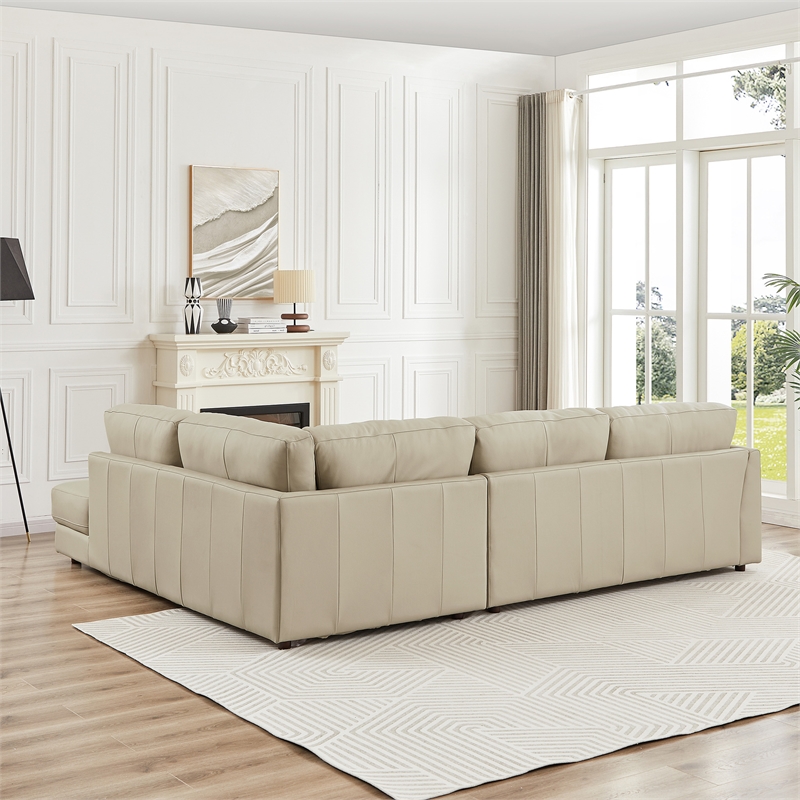 Griffith Upholstered Right-Facing Leather Sectional Sofa in Cream