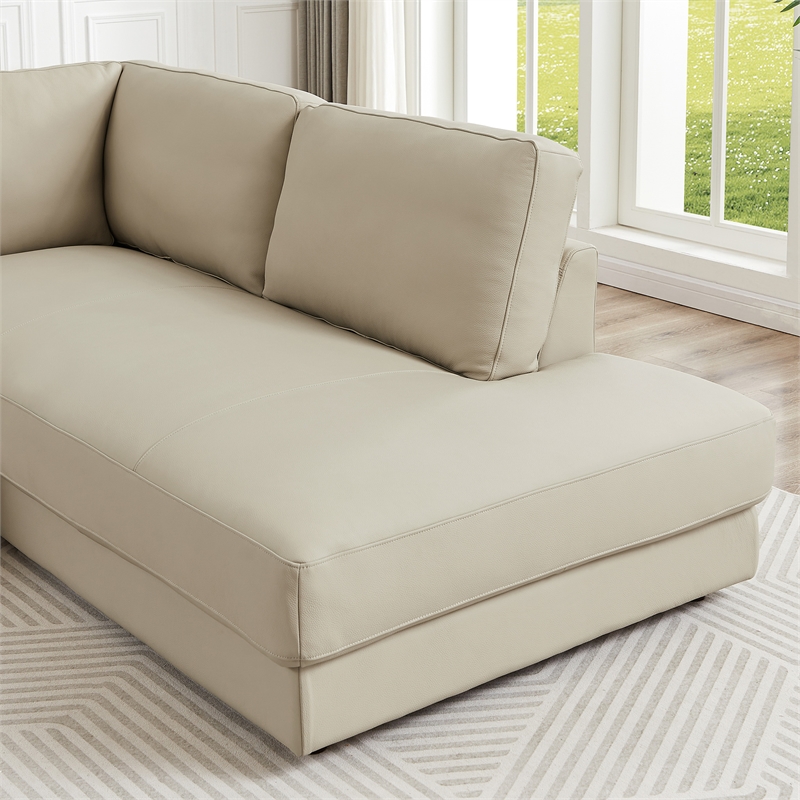 Griffith Upholstered Right-Facing Leather Sectional Sofa in Cream