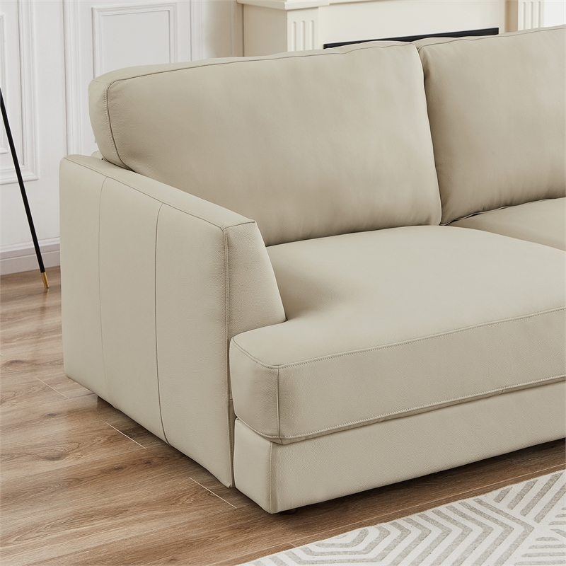 Griffith Upholstered Right-Facing Leather Sectional Sofa in Cream
