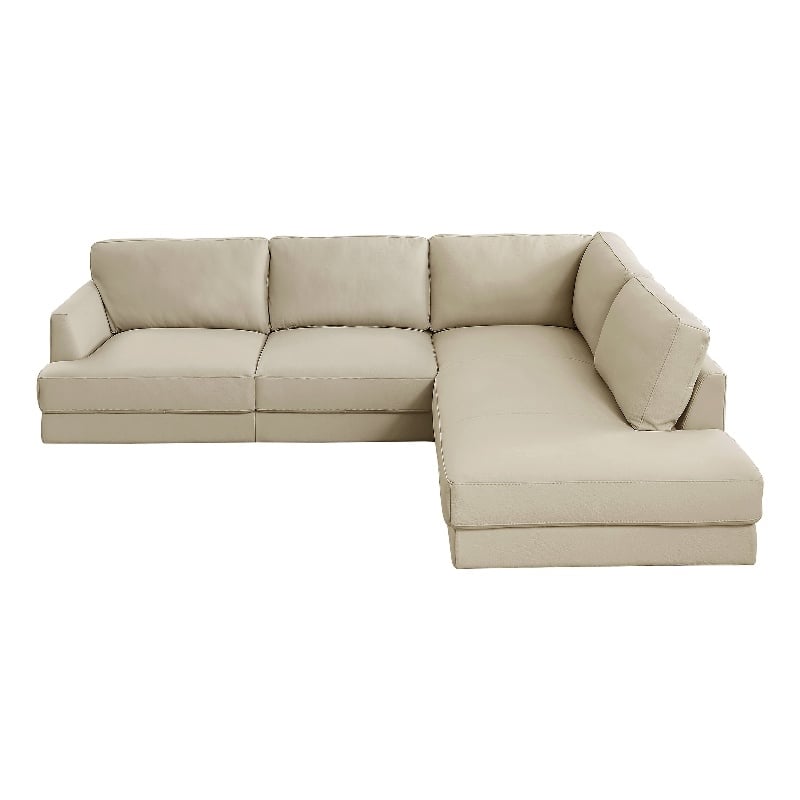 Griffith Upholstered Right-Facing Leather Sectional Sofa in Cream