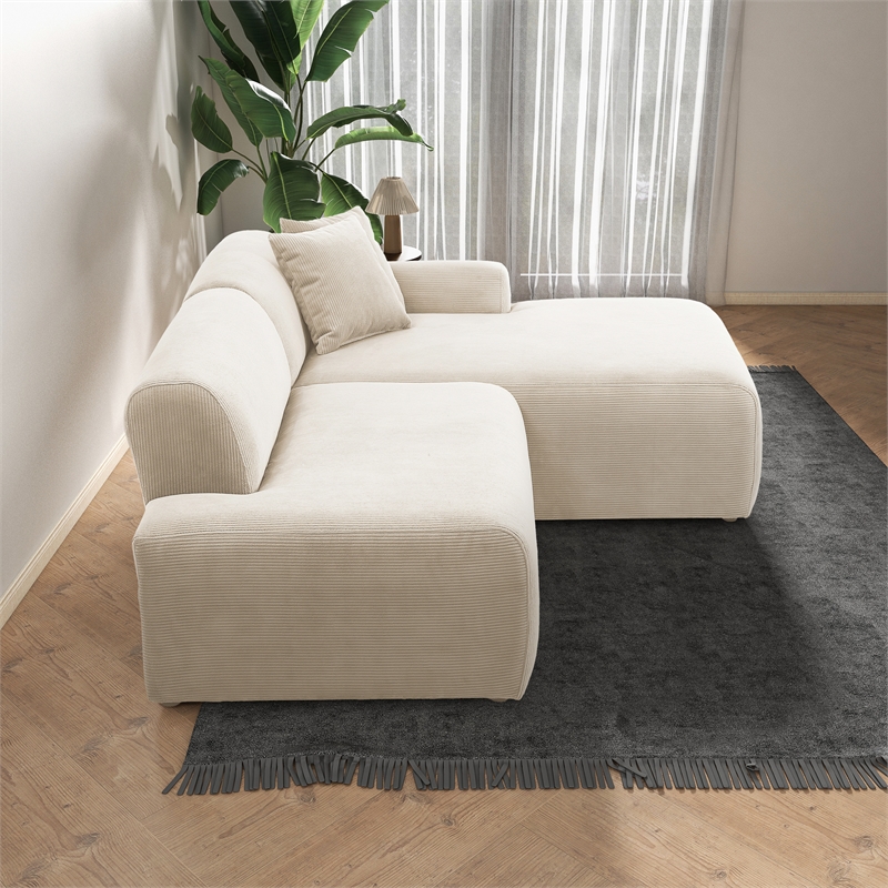Chapman Upholstered Corduroy Fabric Living Room Right Sectional Sofa in Cream