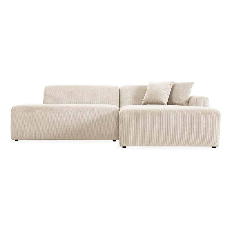 Chapman Upholstered Corduroy Fabric Living Room Right Sectional Sofa in Cream