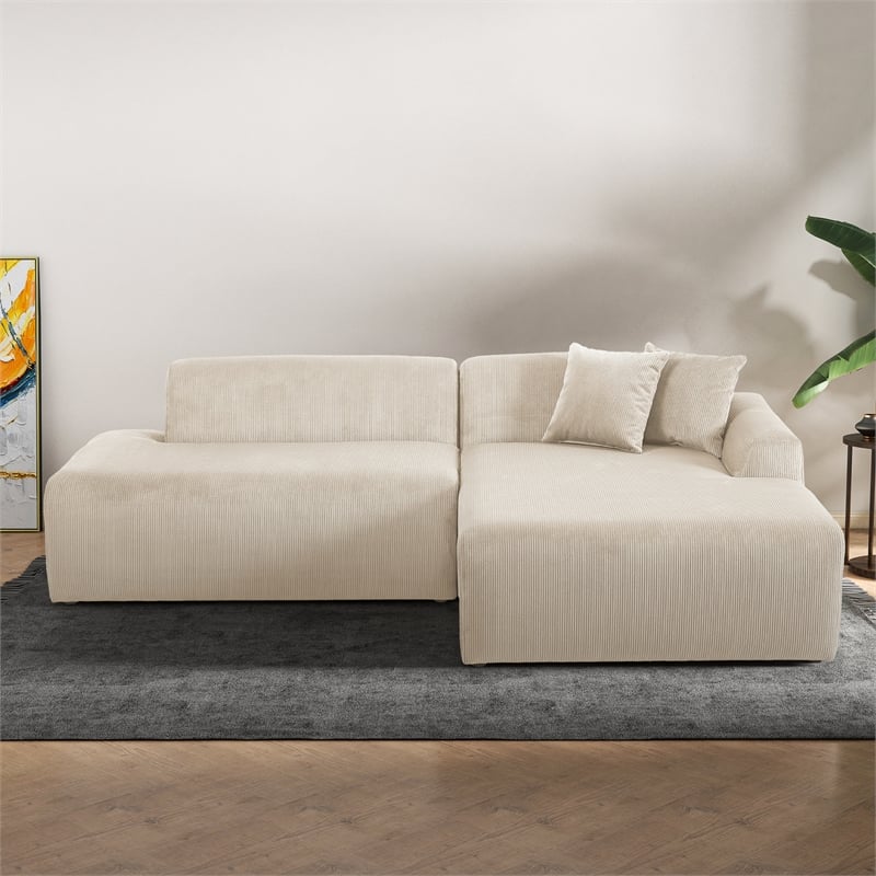 Chapman Upholstered Corduroy Fabric Living Room Right Sectional Sofa in Cream