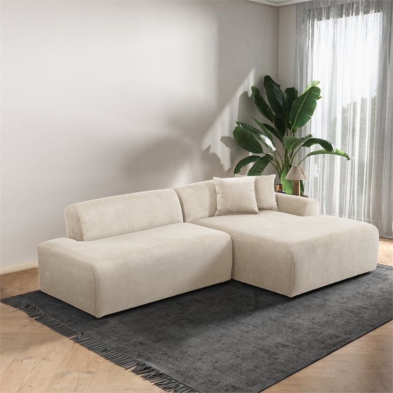 Chapman Upholstered Corduroy Fabric Living Room Right Sectional Sofa in Cream