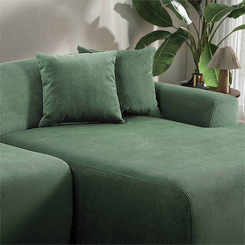 Chapman Upholstered Corduroy Fabric Living Room Right Sectional Sofa in Green