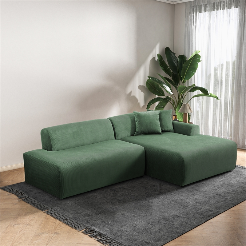 Chapman Upholstered Corduroy Fabric Living Room Right Sectional Sofa in Green