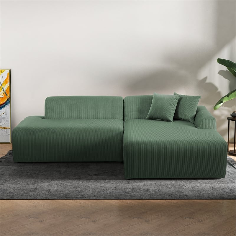 Chapman Upholstered Corduroy Fabric Living Room Right Sectional Sofa in Green