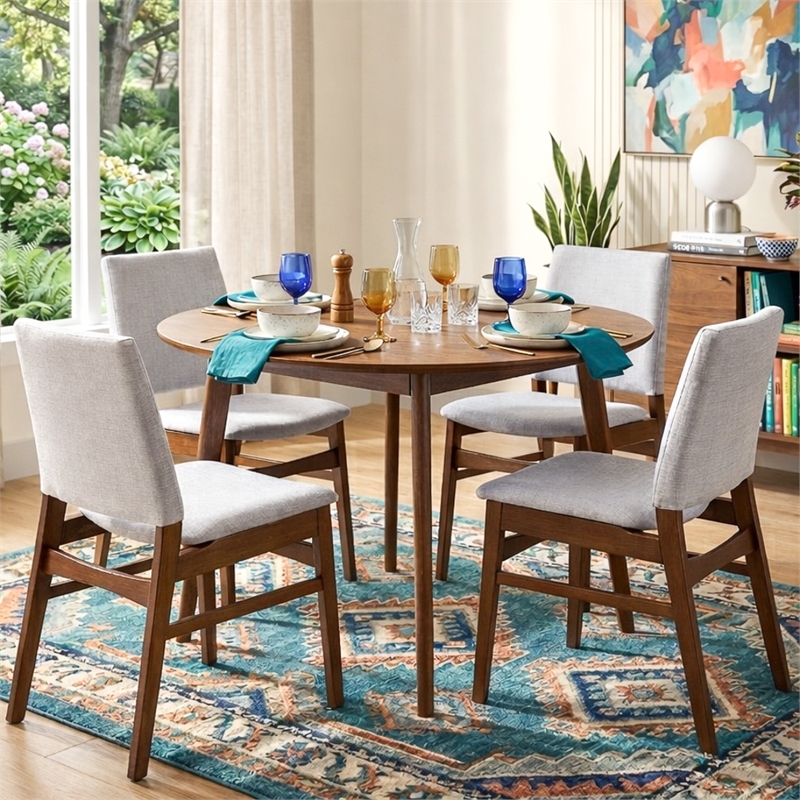 Kosico Modern Solid Wood Dining Chair in Light Gray Fabric (Set Of 2)