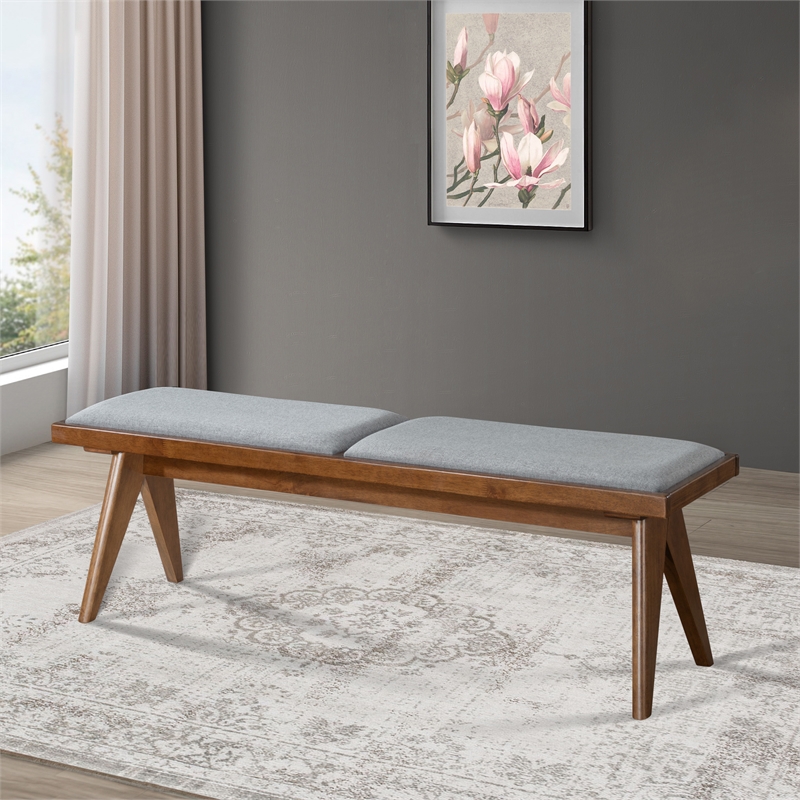 Montego Mid Century Modern Dining Bench in Gray Fabric