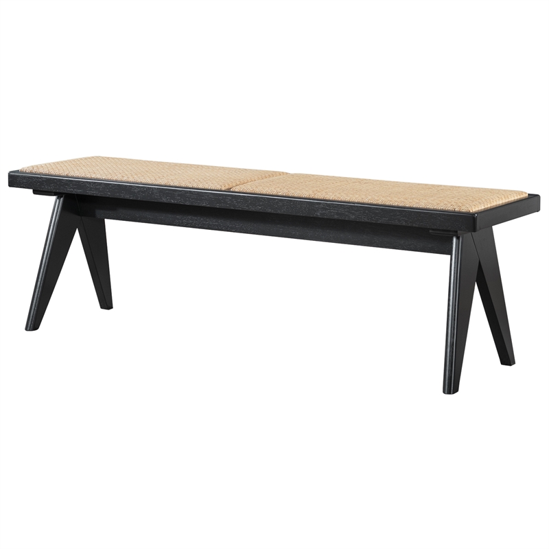 Montego Mid Century Modern Dining Bench in Camel Natural Rattan