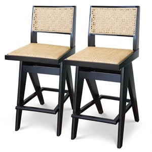 Montego Mid Century Modern Bar Stool in Camel Natural Rattan