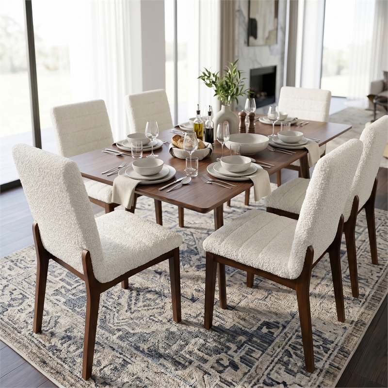 Seattle Mid Century Modern Dining Chairs in White Fabric ( Set Of 2)